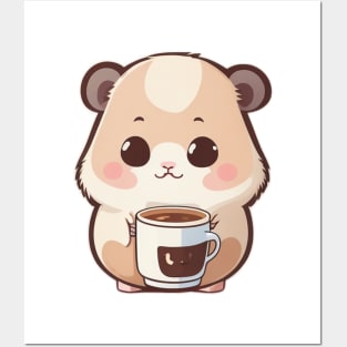 Cute hamster with coffee Posters and Art